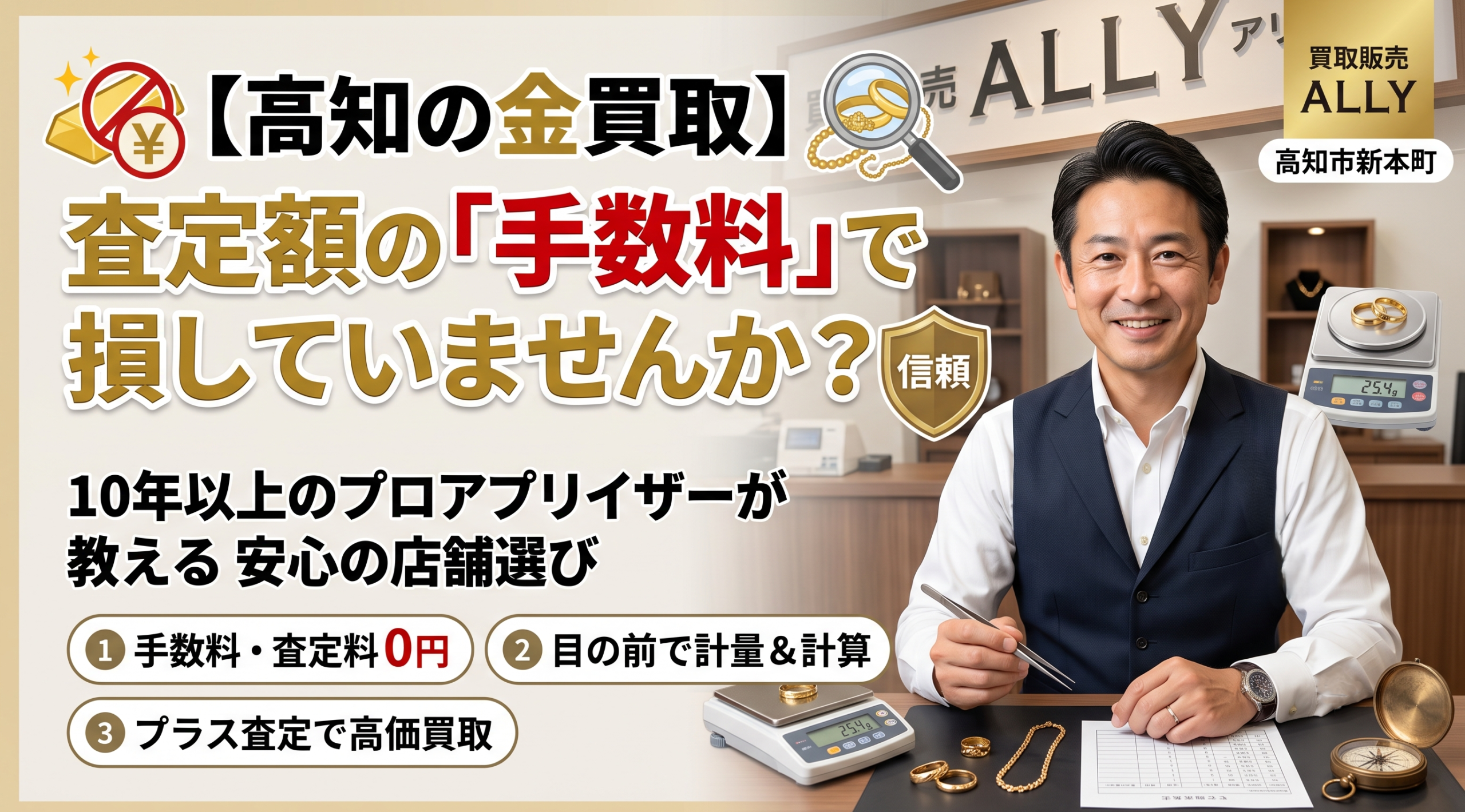 【高知市の金買取】査定額の「手数料」で損していませんか？10年以上のプロが教える安心の店舗選び
