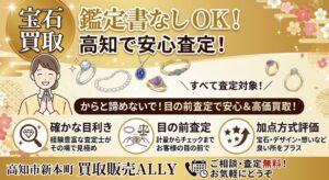 高知で宝石を高く売るには？鑑別書・鑑定書なしも目の前査定で安心｜買取販売ALLY