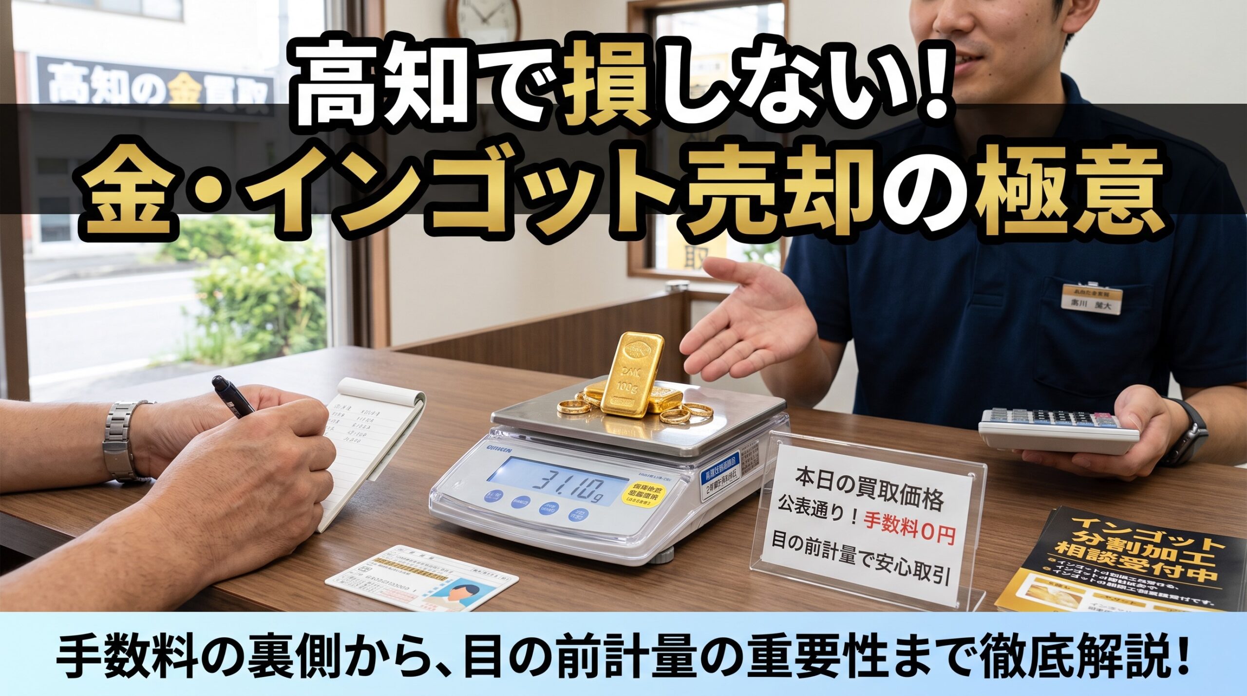 【高知で金・インゴット売却】手数料で損していませんか？金相場高騰の今知っておきたい「1g単位の目の前計量」と明朗会計の重要性